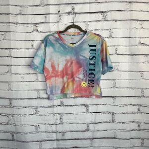 Justice Tie-Dye Crop Top Women’s XS Rainbow Pastel Sleep Tee Lounge Shirt Cute